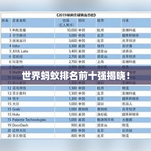 世界蚂蚁排名前十强揭晓！