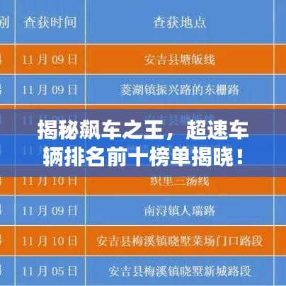 揭秘飙车之王，超速车辆排名前十榜单揭晓！